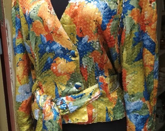 Vintage 80s Sequin Jacket colorful with belt / Rainbow Sequin Jacket/ Event clothes / Woman Jacket Vintage/