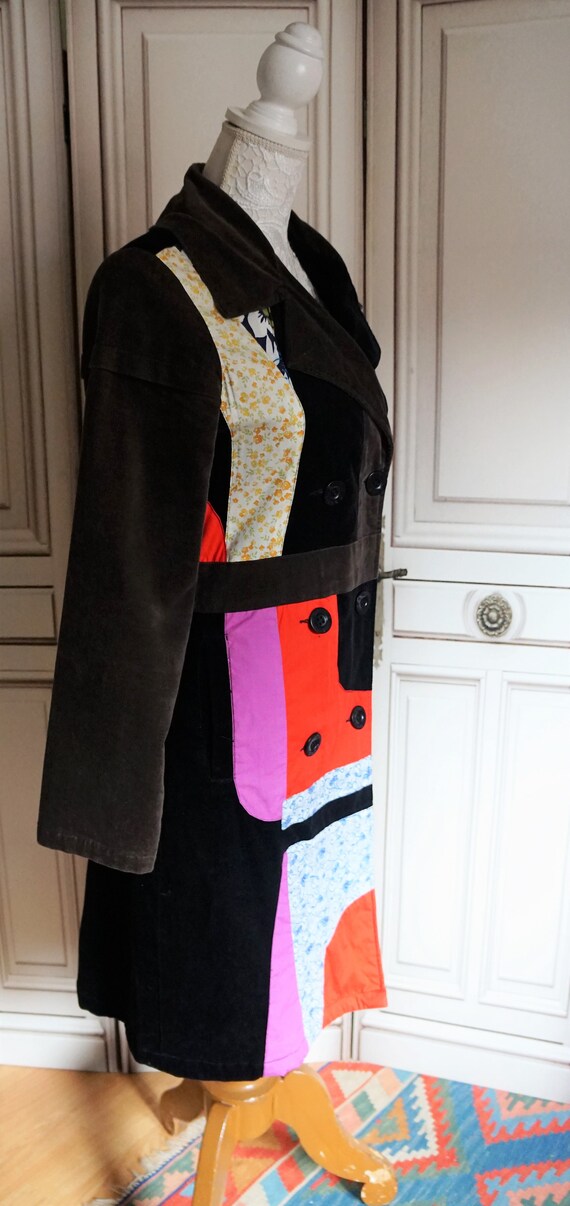 Vintage Desigual Coat Patchwork Velvet and fabric… - image 9