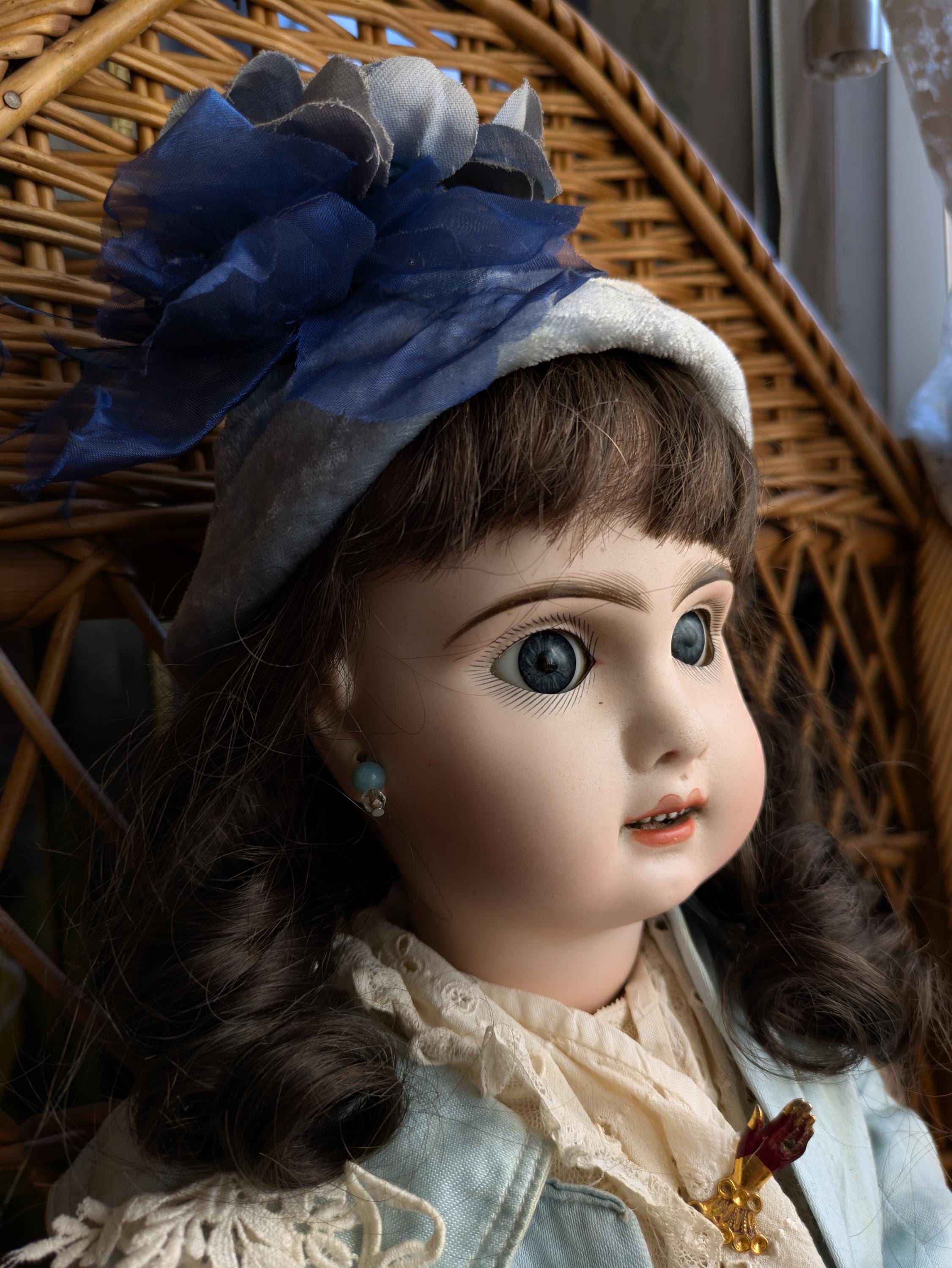 アンティーク テテ ジュモー ドール 20 インチ ドレスとコート（ブルー