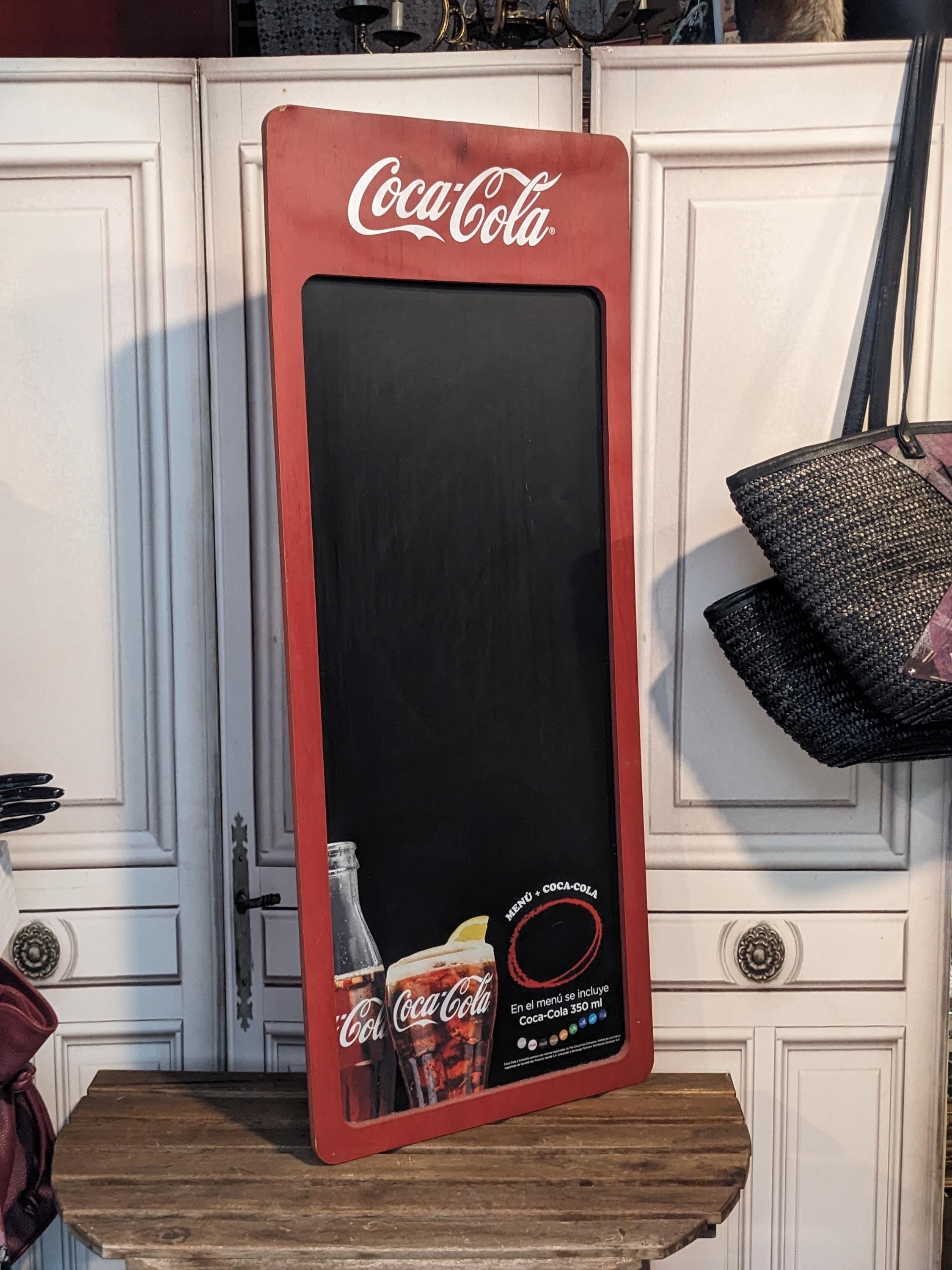 Vintage Spanish Cocacola Wooden Price Menu Board Display Stand