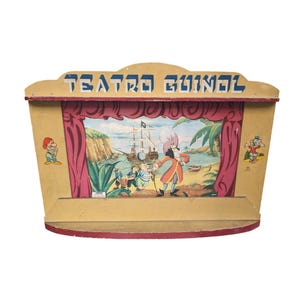 Vintage puppet Spanish theatre 1940s Disney handmade wooden antique puppet theatre folk art / Wooden Theatre Toy