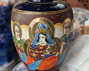 Antique Vase Cobalt Japanese Satsuma Moriage - Etsy