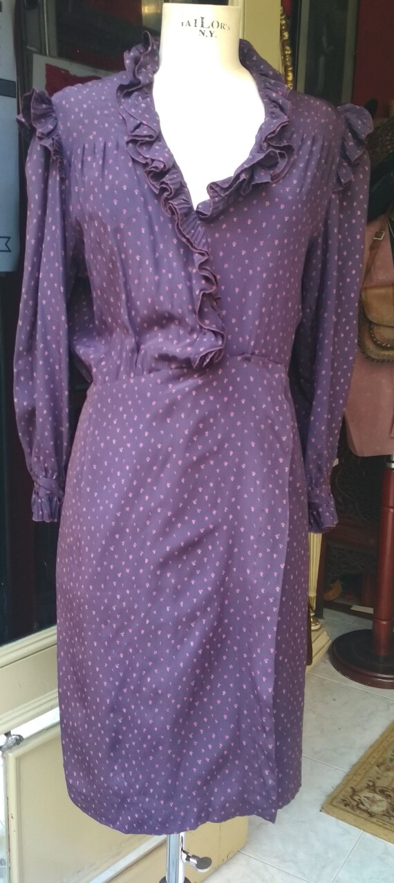 Vintage Loewe Dress Purple and cherry printed Wom… - image 8