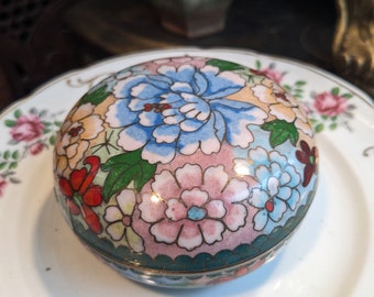 Vintage Cloisonné Box, Cloisonné Round Box, jewelry box