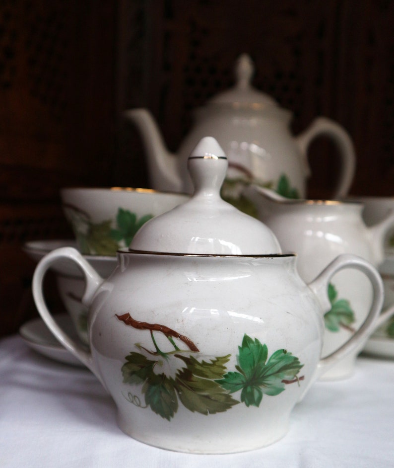 Vintage Thee set porselein gemaakt in Spanje // Home Decor Coffe set met de hand geschilderd afbeelding 5