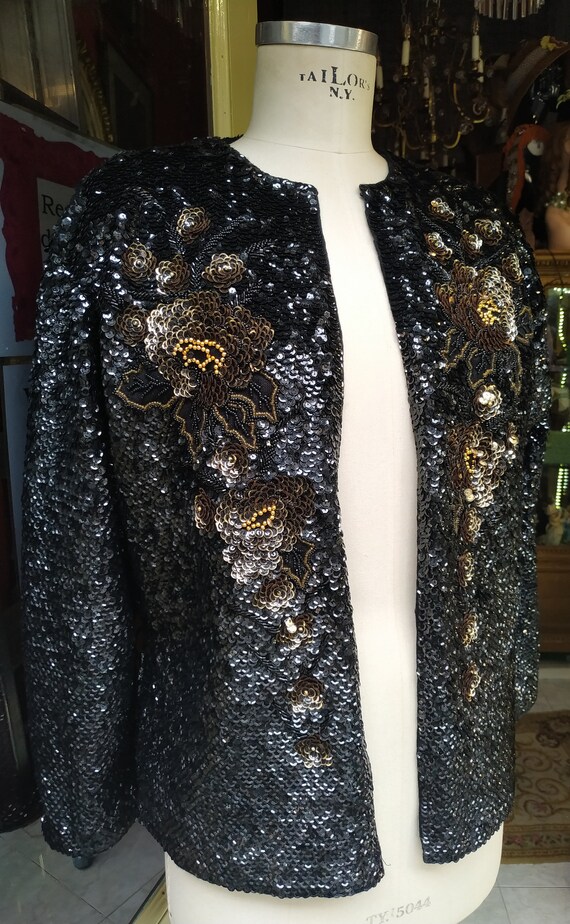 Vintage sequin jacket / Retro Jacket / Flowers em… - image 9