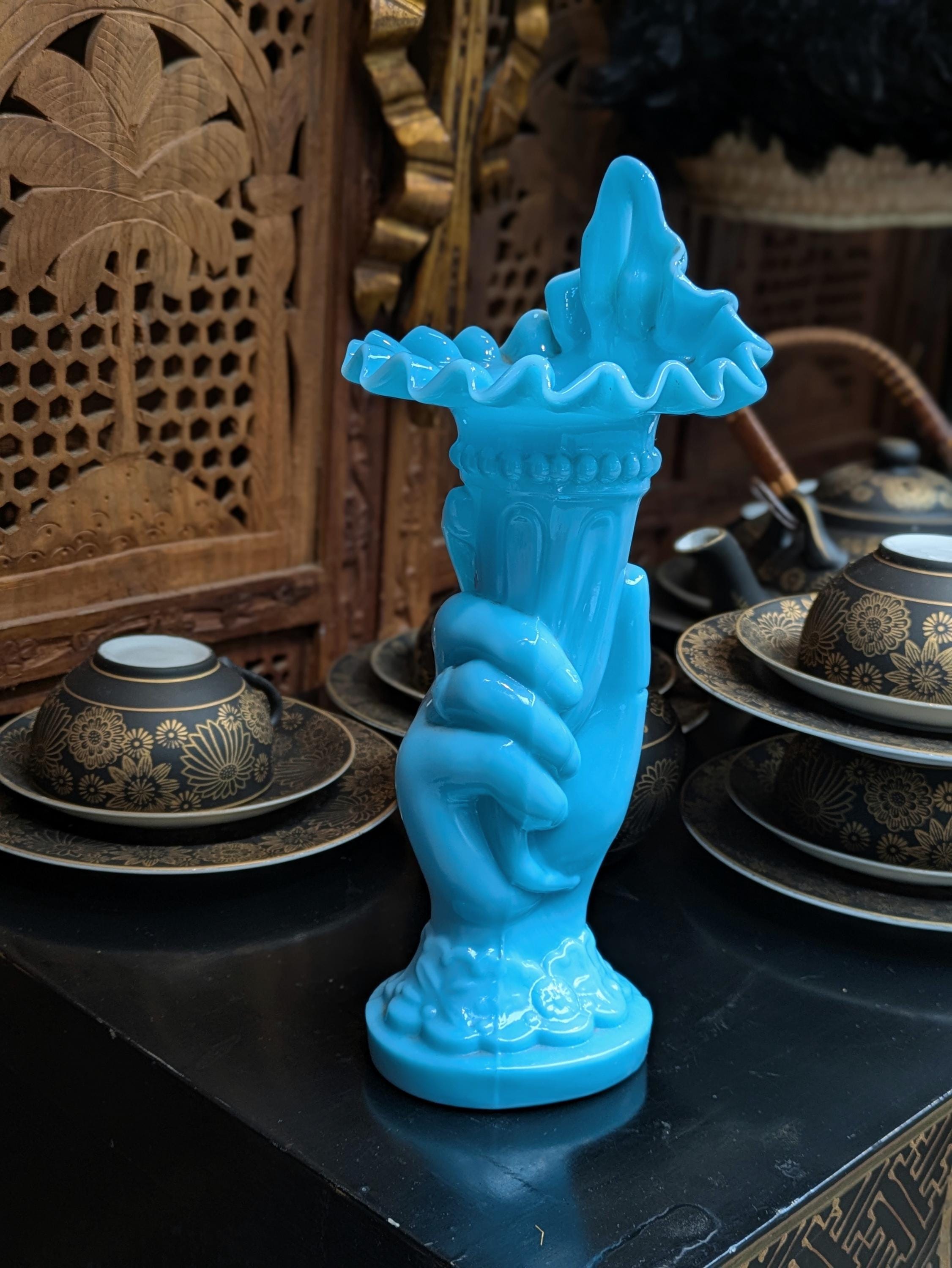 Antique French Blue Milk Glass/opaline Horn of Abundance or