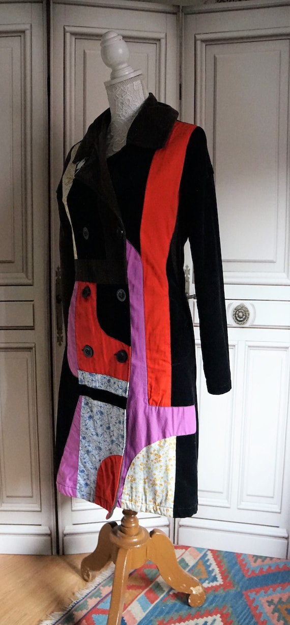 Vintage Desigual Coat Patchwork Velvet and fabric… - image 2