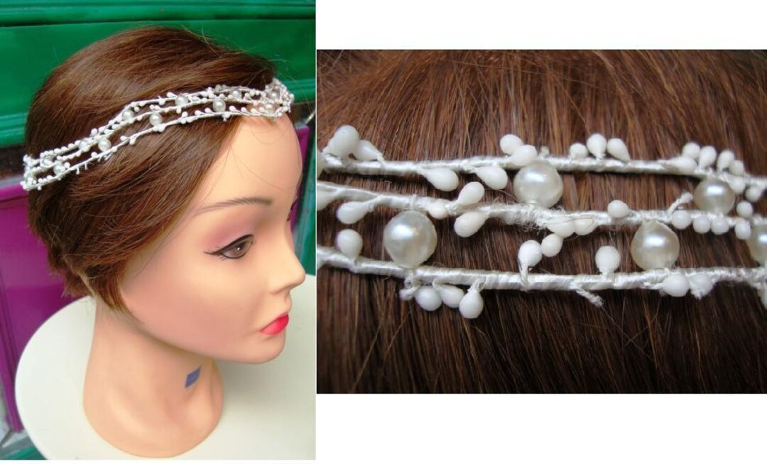 Vintage Wedding Wax Flower Crown and Pearls, Bridal Headpiece, Lace
