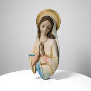 Vintage Dziewica Maryja Madonna Dekoracja ścienna Szklane oczy