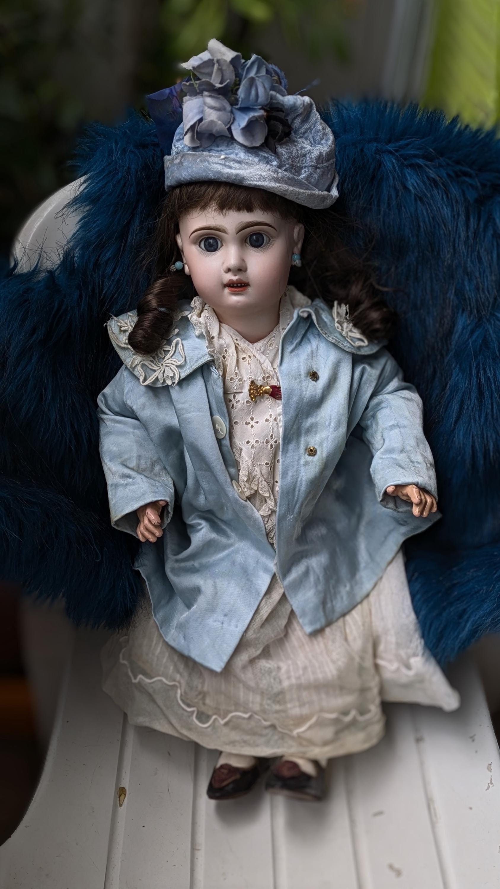 Antique Tete Jumeau Doll 20 Inches Dress and Coat in Blue Antique Tete Jumeau Doll 20 Inches Dress and Coat in Blue