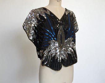 Top de lentejuelas estilo mariposa raro/Tops de lentejuelas/Top de mariposa con lentejuelas/Moda estilo años 80/Tops disco/Tops con lentejuelas Y2K/Top con espada