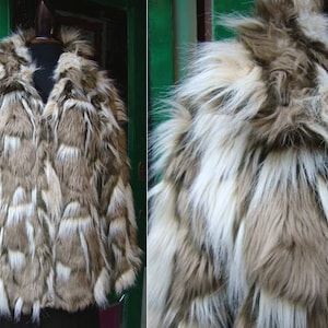 90s Vintage Faux Fur Coat Coat White Gray Brown Size Medium Large/ Vintage Jacket