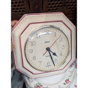 Vintage PETER ELECTRIC wall clock , quartz,  porcelain, made in Germany in 1970’s, Space age, Mid-century