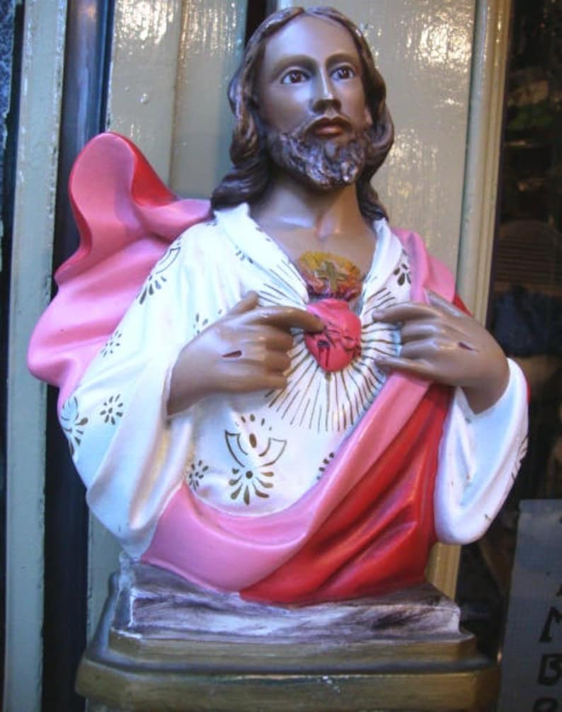 Sacred Heart of Jesus Plaster Bust Antique Christ Vintage Wall Etsy