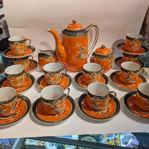 Vintage Coffee Set Orange Moriage // Dragon Ware, Oriental, Vintage