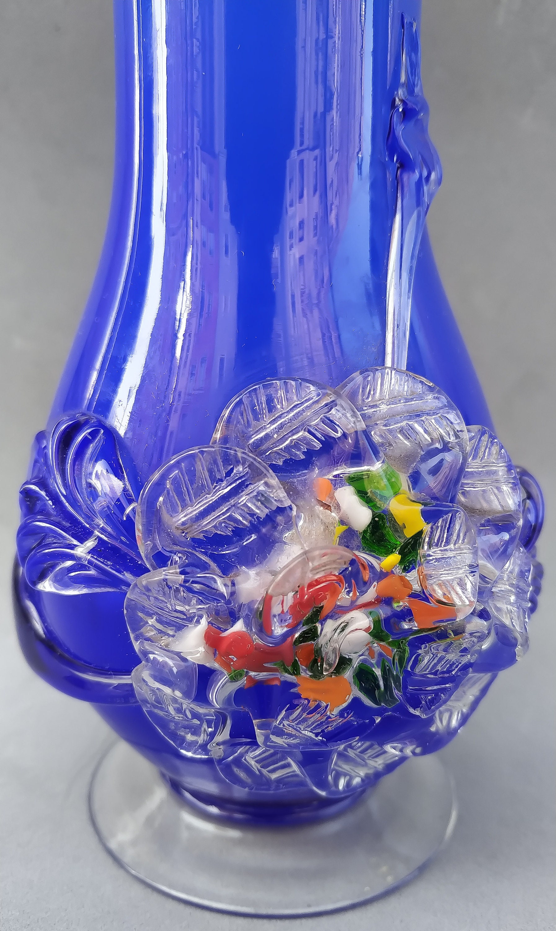 Vintage Art Glass Blue Vase Flower Murano Type // Beautiful Vase