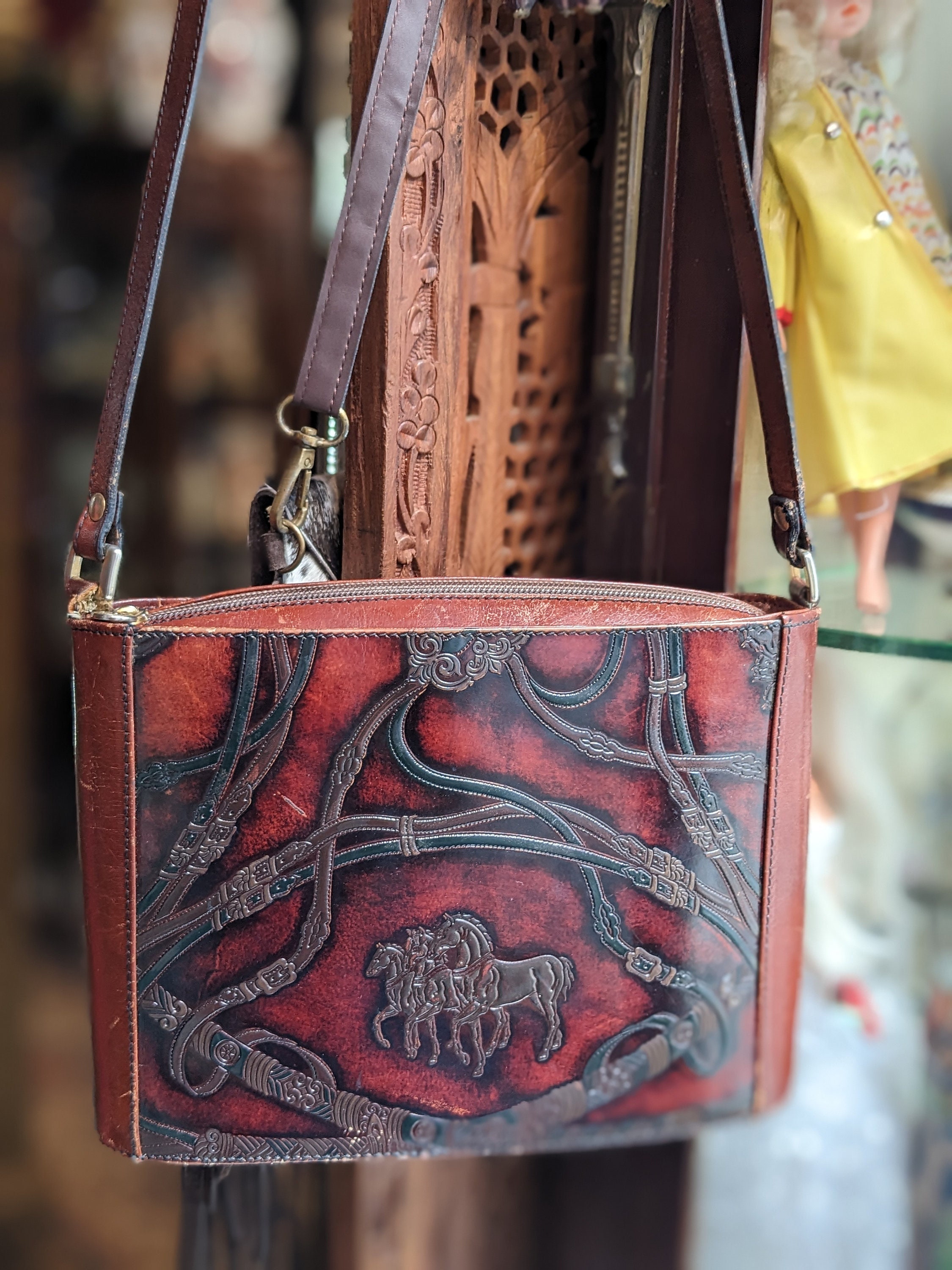 Vintage Bag Equestrian Horse Print Mateus Handmade in Florence
