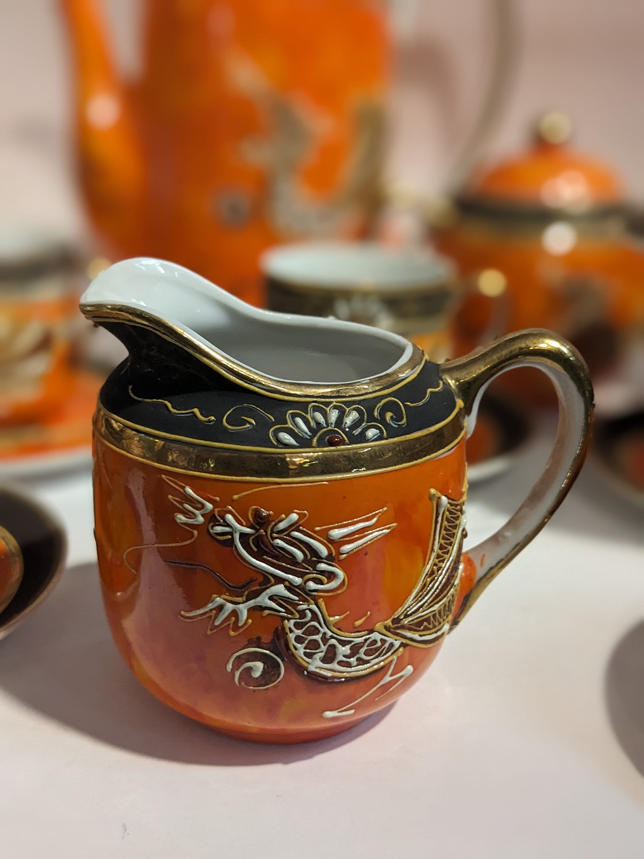 ビンテージ　ピコー　コーヒー&ティーセット　アンティーク Vintage Coffee Set Orange Moriage // Dragon Ware, Oriental