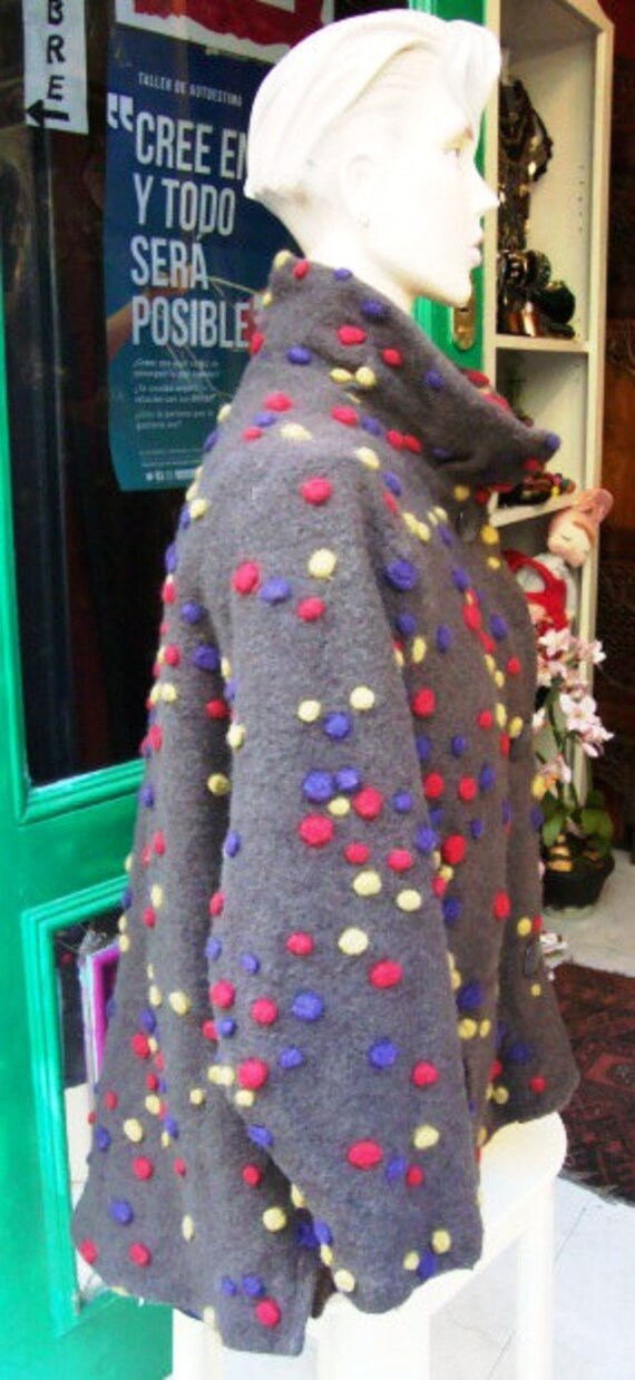 Vintage Jacket Coat Boho Wool Felt multicolor / H… - image 4