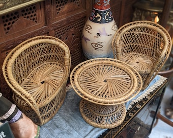 Vtg Wicker Rattan Doll furniture handmade // Miniature sofa and table