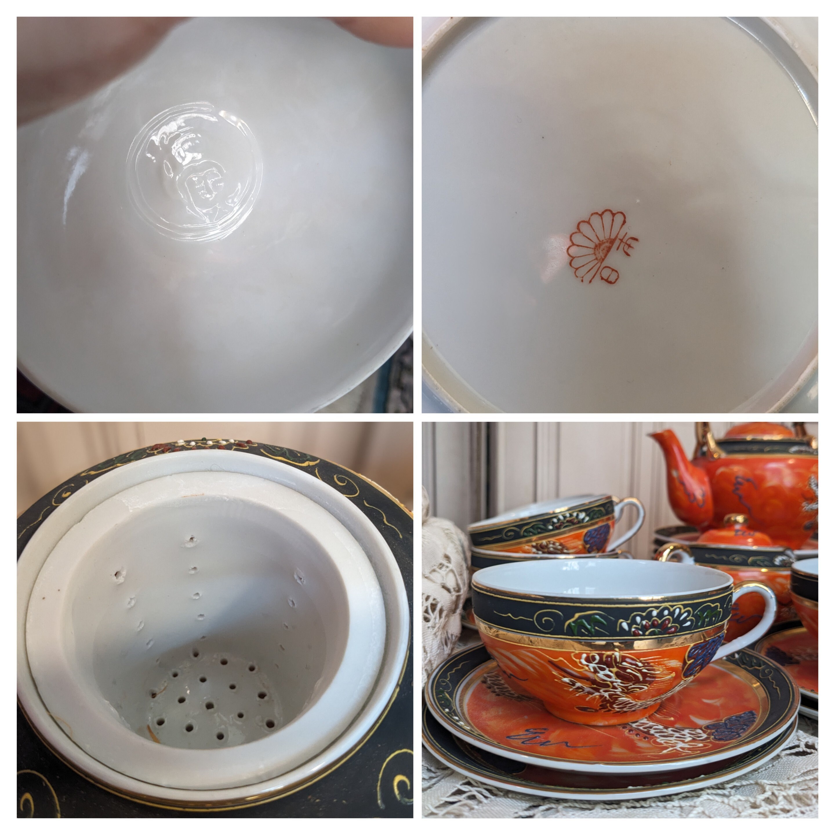 Antique Japanese Satsuma Moriage Tea Set Dragonware Moriage