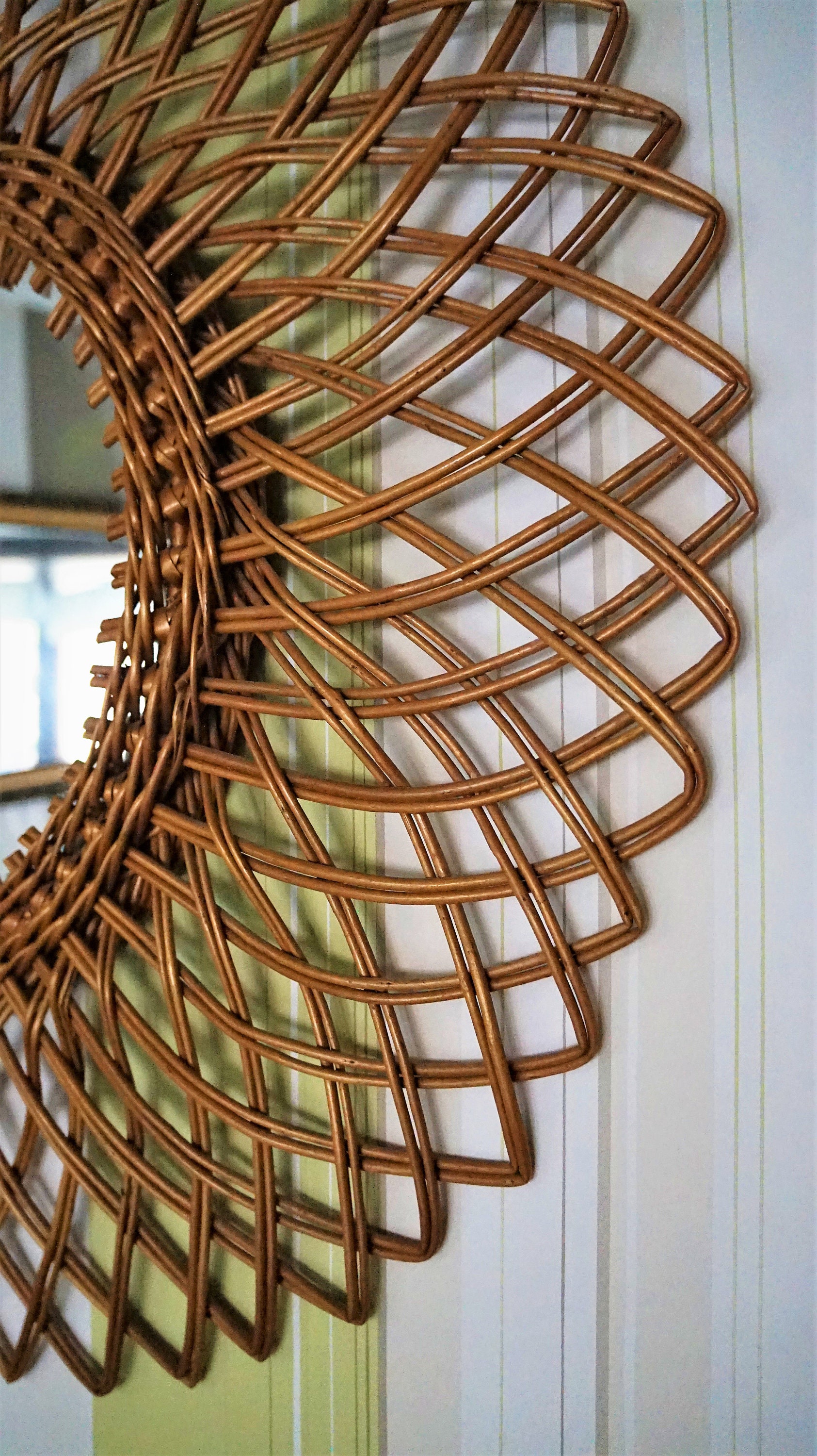 ヴィンテージ竹製ミラー（籐製ハンドメイド）//サンフラワーラタン