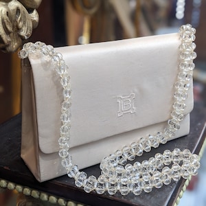 Bolso de noche vintage Laura Biagiotti color crema / Bolso vintage con correa de cuentas / Bolso vintage de diseñador