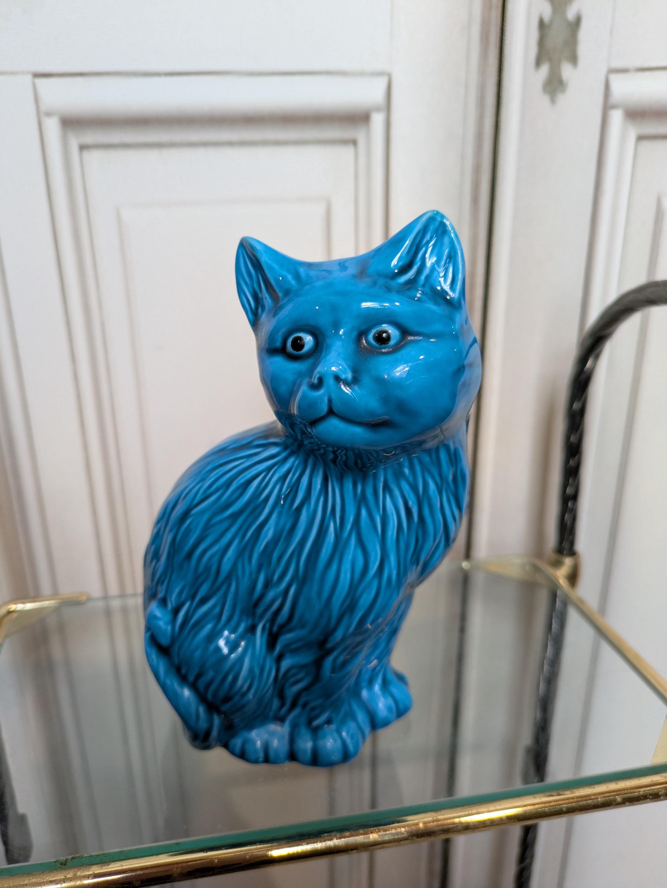Vintage Chinese Porcelain Turquoise Blue High Gloss Cat Kitten
