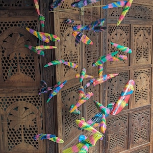 Birds Mobile Wooden Birds Vintage Indian Painted birds Hanging Cheerful Decoration Carved Wooden Parrot 35 Indian Rare Find