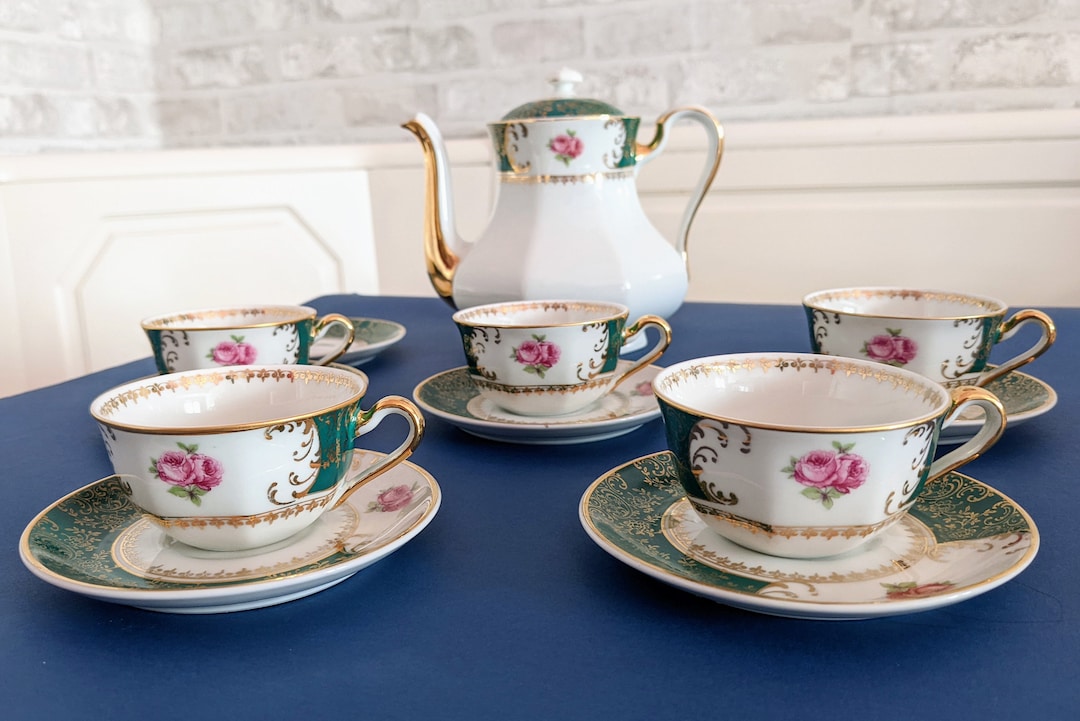 Antique Coffee Set Porcelain Handpainted // Home Decor Cottage Home - Etsy