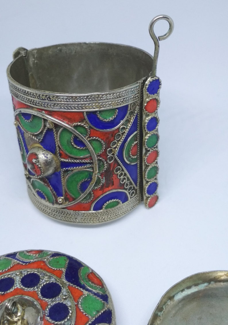 Vintage Bangle box Tribal Jewelry Enamel Berber Bracelet and Box