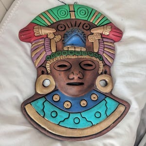 Vintage Terracota Mayan mask, wall decor, Mexican Aztec decor