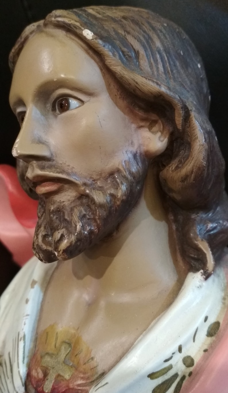 Sacred Heart of Jesus Plaster Bust antique Christ Vintage Wall Etsy