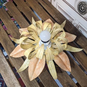 Vintage French Floral Sunburst Tole Wall Lamp  // Metal floral ceiling light