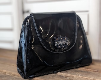 Bruno Magli Vintage Bag Patent Leather/Designer Bag Vintage/ Black vintage bag/ Shoulder Bag Black Vintage