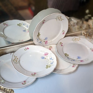 Set of 6 vintage porcelain plates handpainted Vargas Segovia // Made in Spain