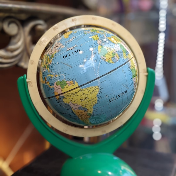 1960's Space Age vintage petit globe d’étain / vintage globe mondial / globe terrestre / globe métallique /
