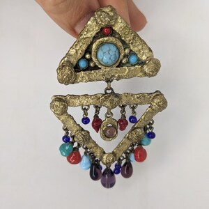 Broche Vintage Henry Perrichon Décor Abstrait - Signée, Résine & Strass, Bronze Doré