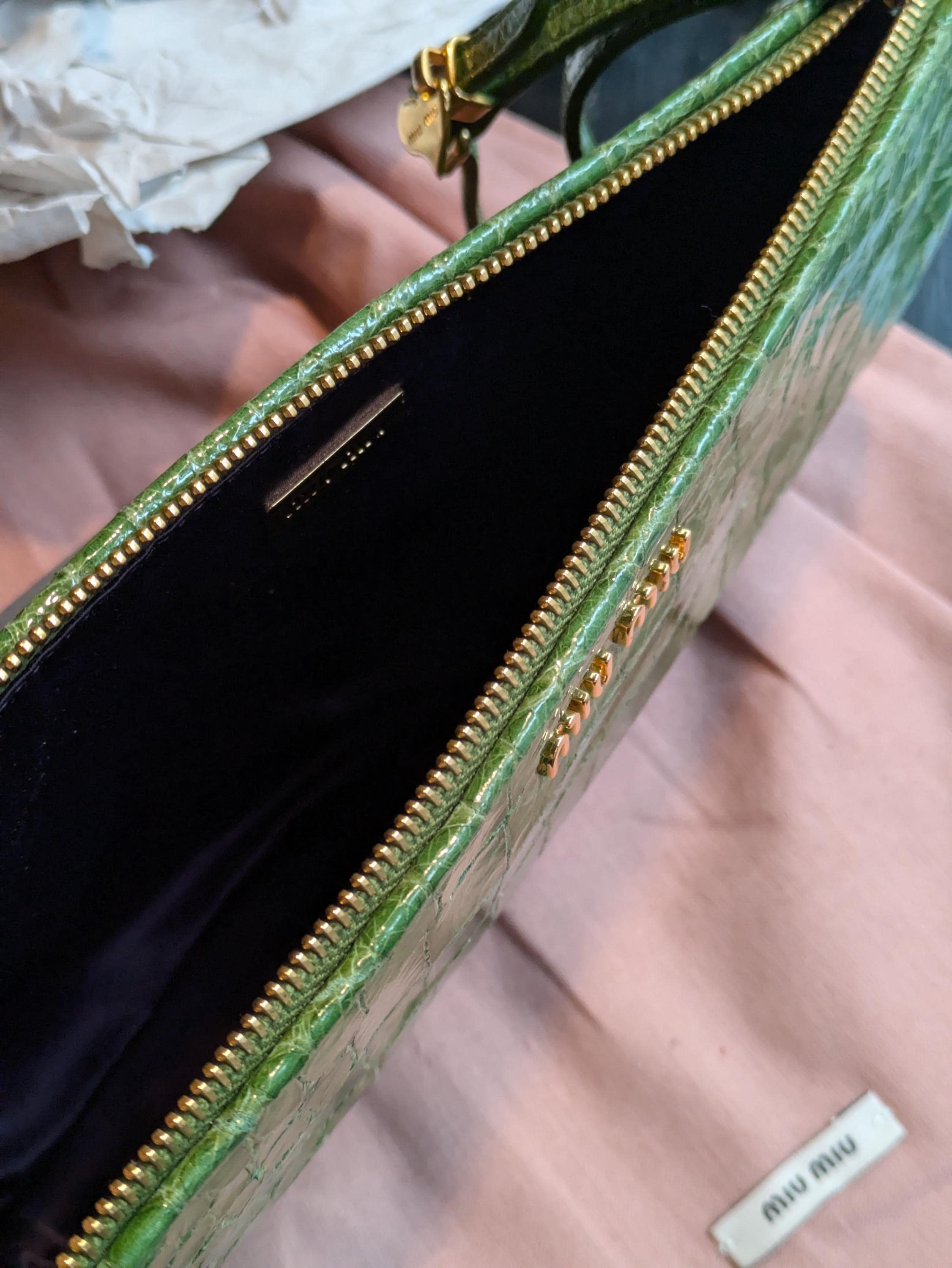 Miu Miu Vintage Clutch 2000 – Green Croc Embossed Leather