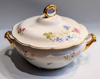 Antique Soup Tureen Porcelain Made in Spain // Flowers porcelain Cottage Home