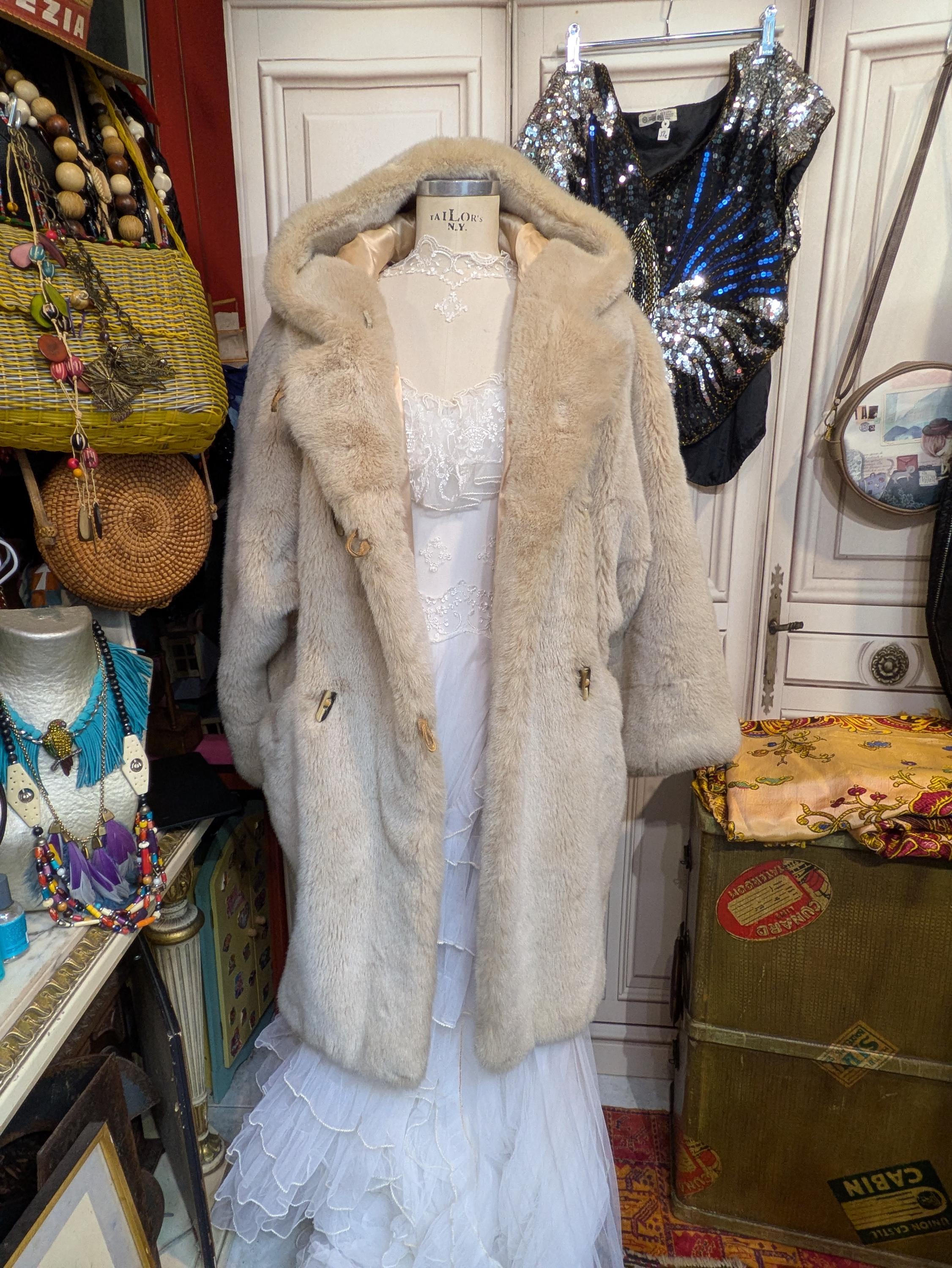 Vintage Lucien Daville Paris Faux Fur Coat - Beige With Hood - Etsy