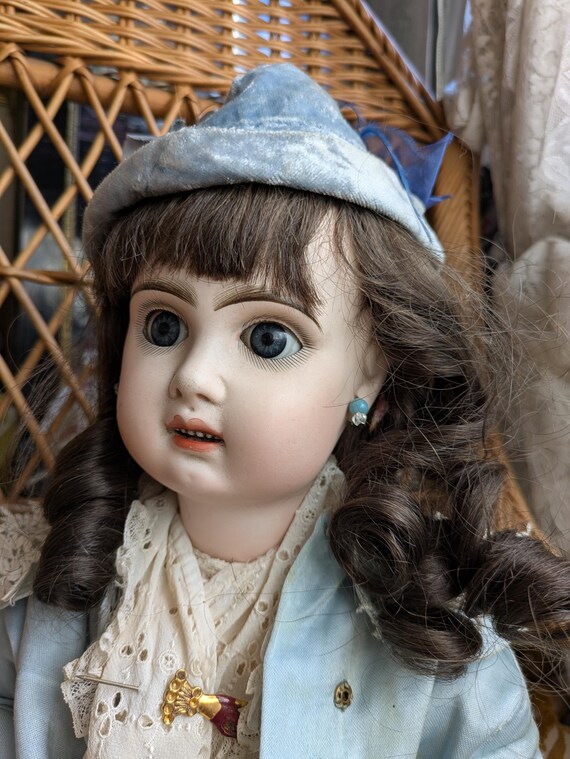 アンティーク テテ ジュモー ドール 20 インチ ドレスとコート（ブルー