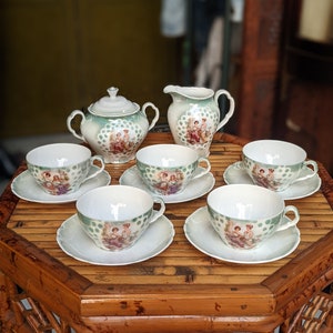 Victoria Czechoslovakia Vintage Tea Set Porcelain with scenes // 12 pieces cups porcelain tableware romantic vintage
