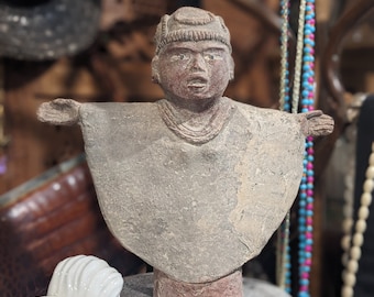 マヤ・アステカの座る神テラコッタ粘土彫刻像 古代文化 陶器製人形