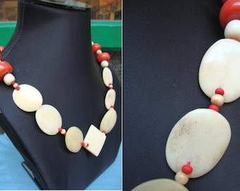 Orange bamboo Coral and Necklace/ 925 Sterling Silver clasp / Design Jewelry
