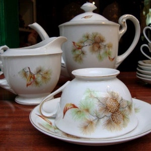 Exquisite Vintage 18 piece Tea Set Porcelain K.C Made in Japan/ Tea set vintage with Gold/ Cottage home