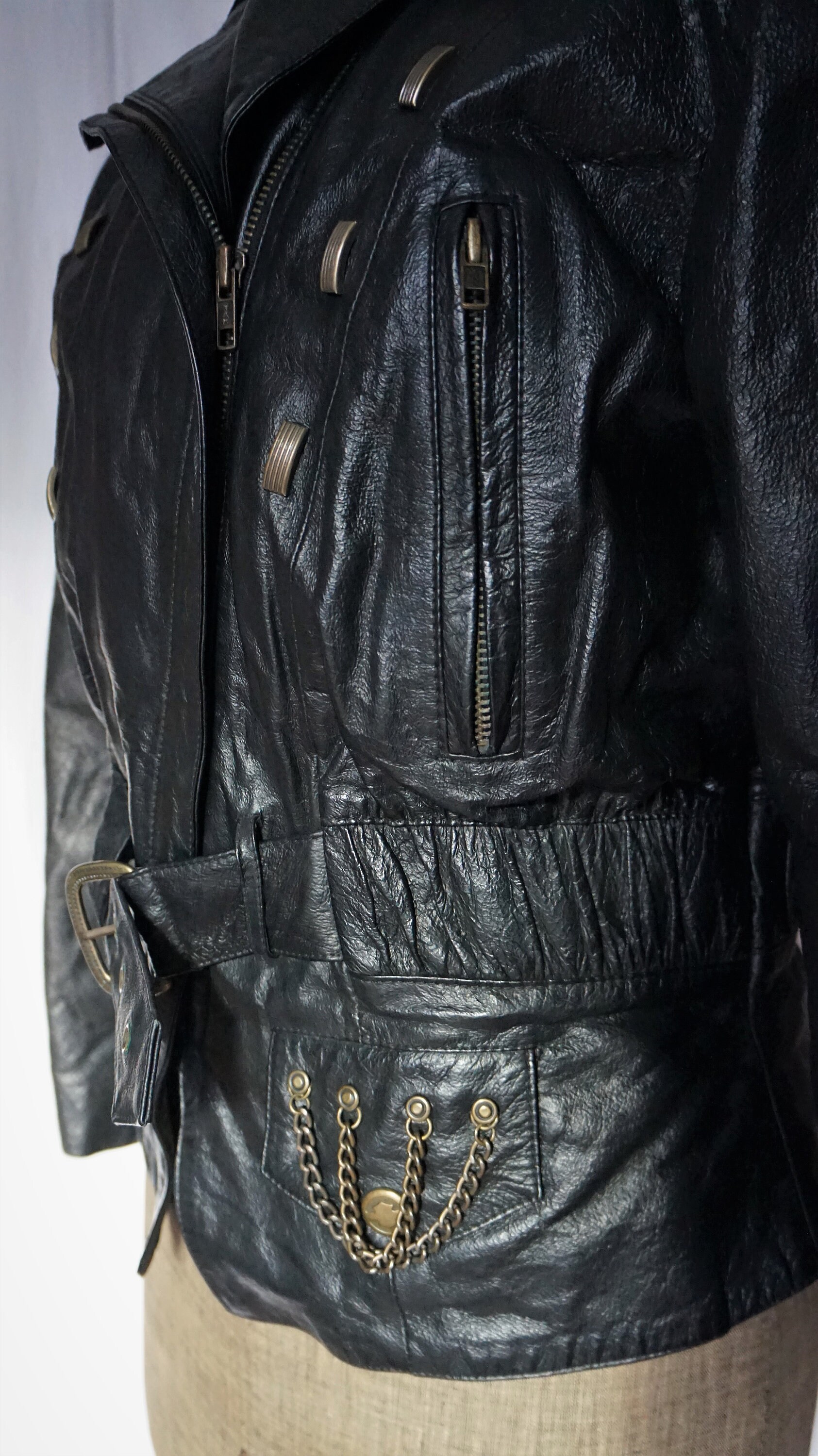 Vintage 80s Black Leather Biker Jacket Womens / Size Medium Vintage 80s Black Leather Biker Jacket Womens / Size Medium