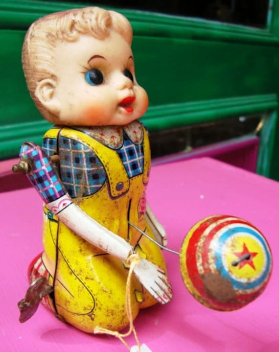 Jouet Automate Pêcheur Panda En Tôle - Alps Japan Vintage 1950 - Mécanique Ancien