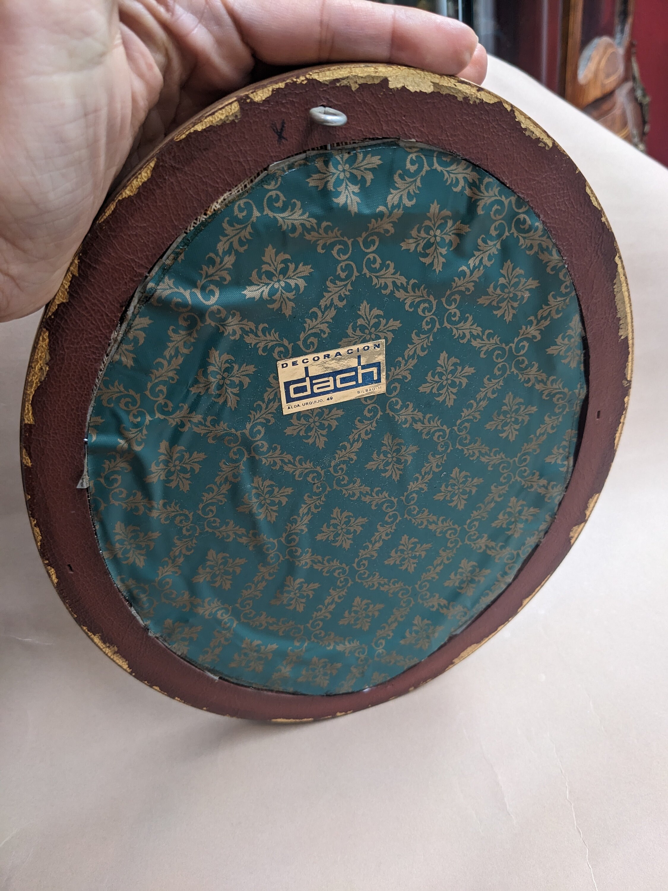 Broderie Vintage Fleurs Dans Cadre Ovale En Bois - France - 22x16 Cm